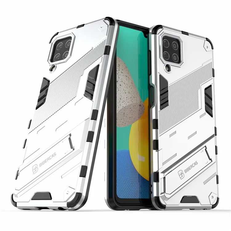Shock-resistenter PC + Tpu-combo-hülle Kickstand Design Protective Phone Hülle Für Samsung Galaxy M32 (globale Version) - Weiß