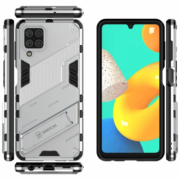 Shock-resistenter PC + Tpu-combo-hülle Kickstand Design Protective Phone Hülle Für Samsung Galaxy M32 (globale Version) - Weiß