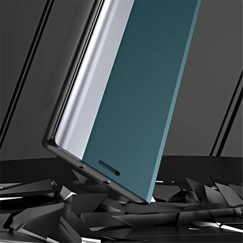 Auto-absorbed Stand Leather Phone Case for Samsung Galaxy S21 Ultra 5G - Dark Blue