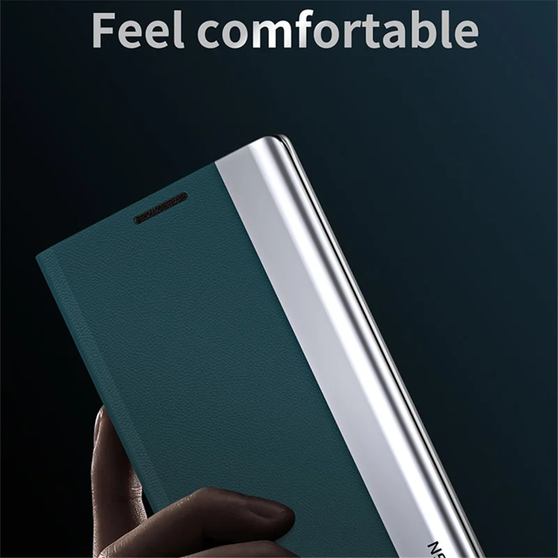 Auto-absorbed Stand Leather Phone Case for Samsung Galaxy S21 Ultra 5G - Dark Blue