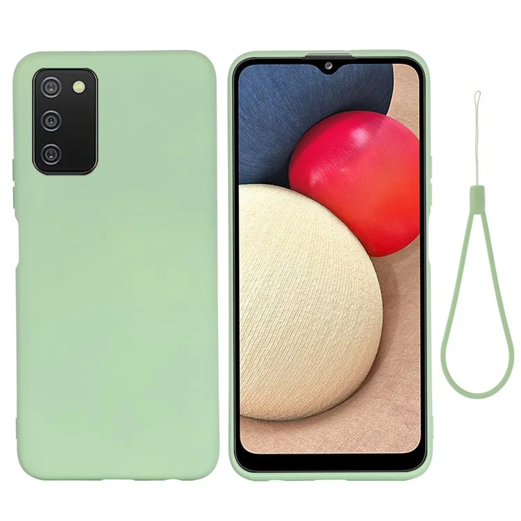 Body Slim Soft  Liquid Silicone Gel Rubber Phone Case with Strap for Samsung Galaxy A03s (166.5 x 75.98 x 9.14mm) - Green