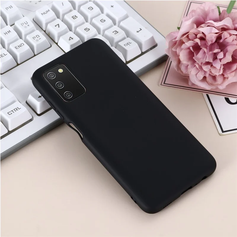 Body Slim Soft  Liquid Silicone Gel Rubber Phone Case with Strap for Samsung Galaxy A03s (166.5mm) - Black