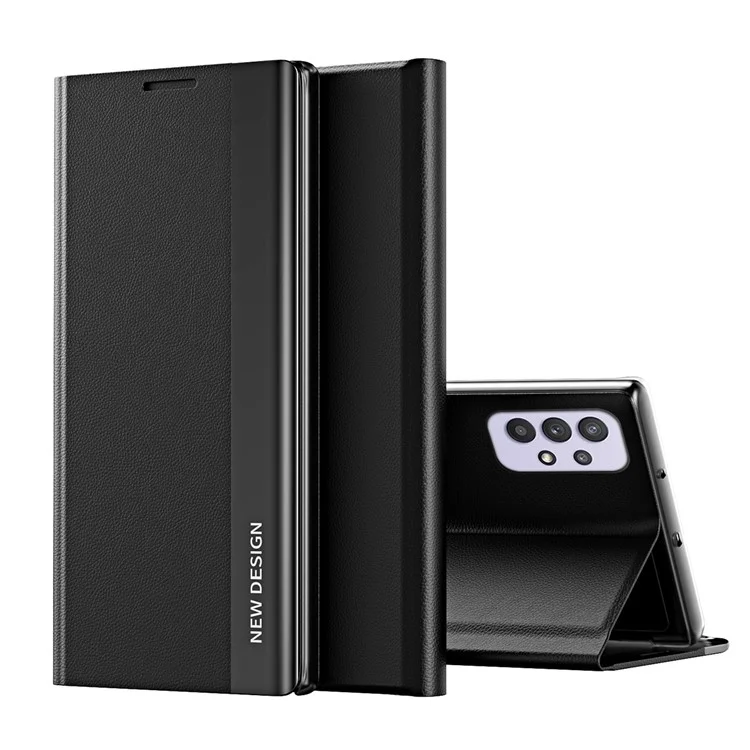 PU Leather Full Protection Stand Design Phone Shell Case for Samsung Galaxy A13 5G / A32 5G / M32 5G - Black