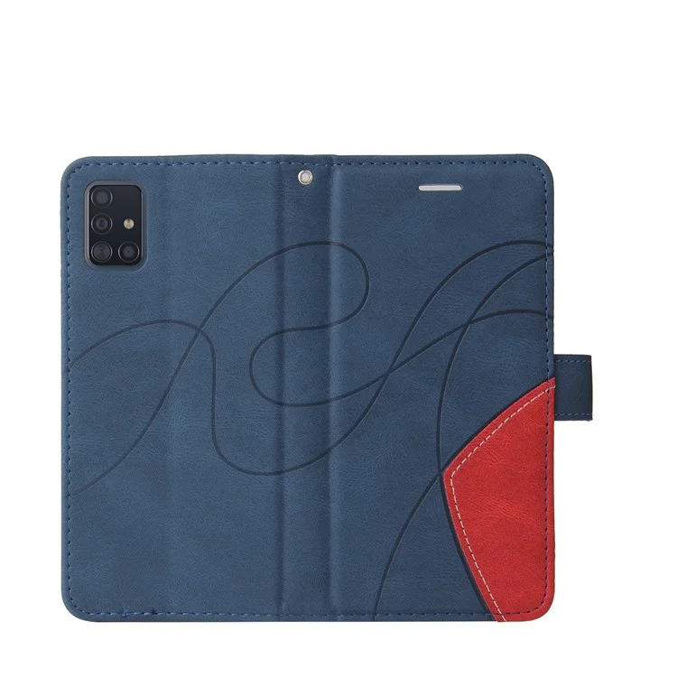 KT Leather Series-1 PU Leather Wallet Stand Phone Case Shell with Bi-color Splicing Design for Samsung Galaxy A51 4G SM-A515 - Bleu