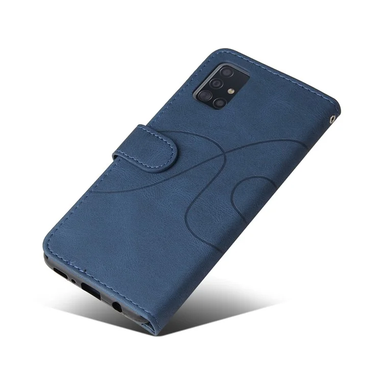 KT Leather Series-1 PU Leather Wallet Stand Phone Case Shell with Bi-color Splicing Design for Samsung Galaxy A51 4G SM-A515 - Bleu