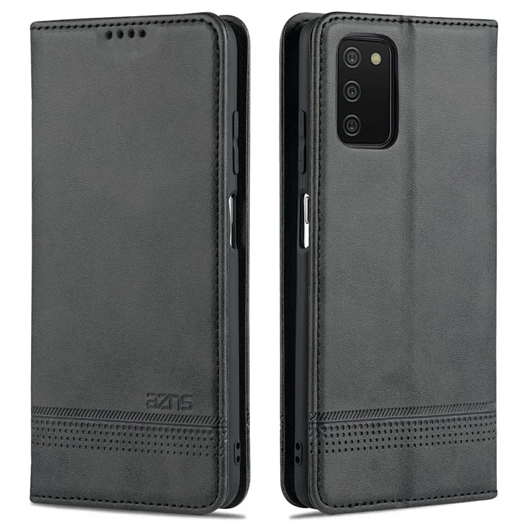 AZNS Shockproof Wallet Design PU Leather Folio Flip Phone Case Cover for Samsung Galaxy A03s (166.5 x 75.98 x 9.14mm) - Black