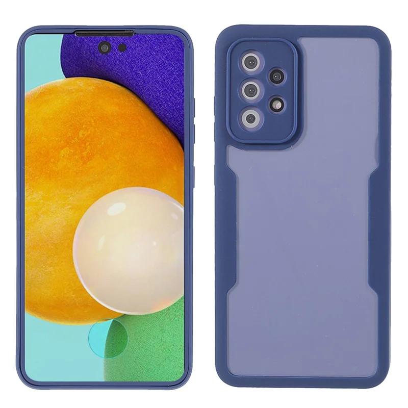 PET-Bildschirmschutz + Acryl-Rückwandplatte + TPU-Rahmen-Schutzhülle für Samsung Galaxy A52 4G/5G / A52s 5G - Blau