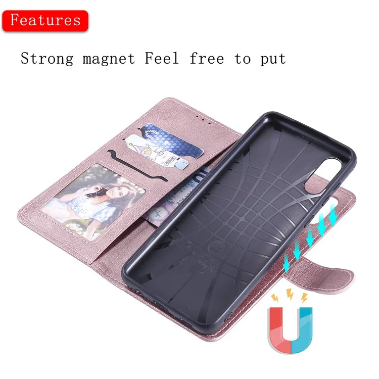 For Samsung Galaxy A52 4G / 5G / A52s 5G Case 2 in 1 Detachable Magnetic Leather Wallet Mobile Cover with Strap - Rose Gold