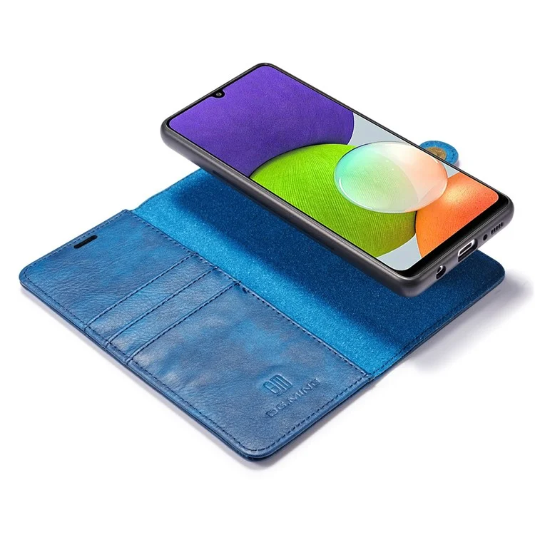 DG.MING Detachable 2-in-1 Split Leather Wallet Cover TPU Phone Case for Samsung Galaxy A22 4G (EU Version) - Blue