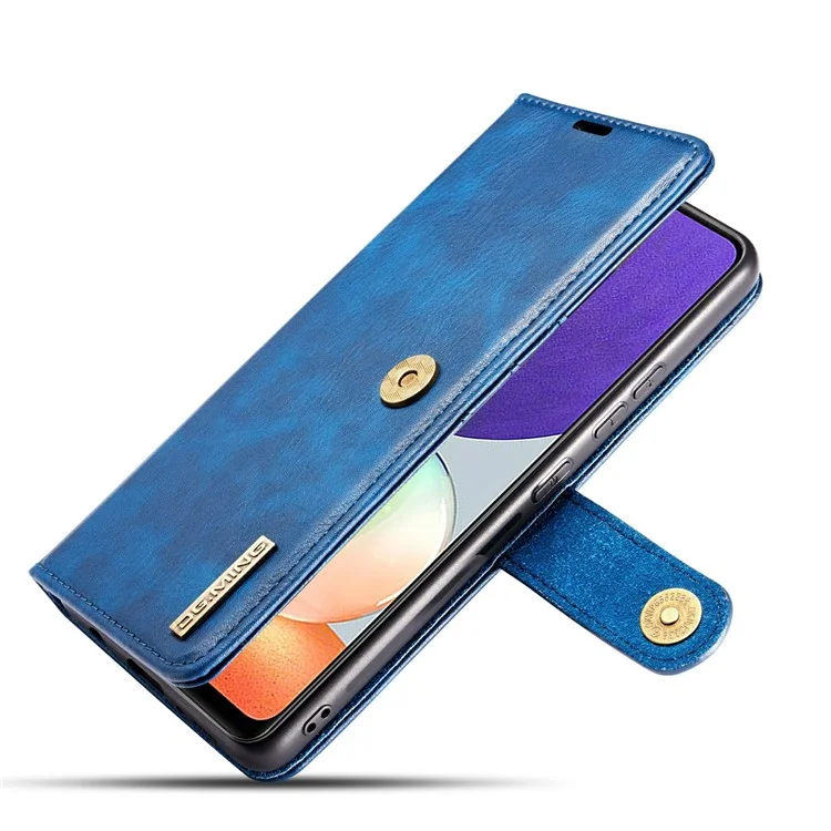 DG.MING Detachable 2-in-1 Split Leather Wallet Cover TPU Phone Case for Samsung Galaxy A22 4G (EU Version) - Blue