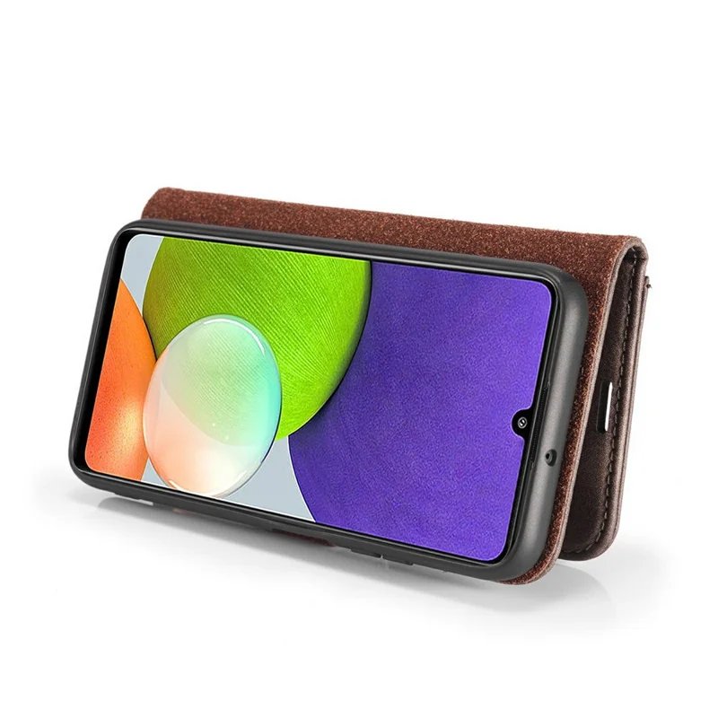 DG.MING Detachable 2-in-1 Split Leather Wallet Cover TPU Phone Case for Samsung Galaxy A22 4G (EU Version) - Grey