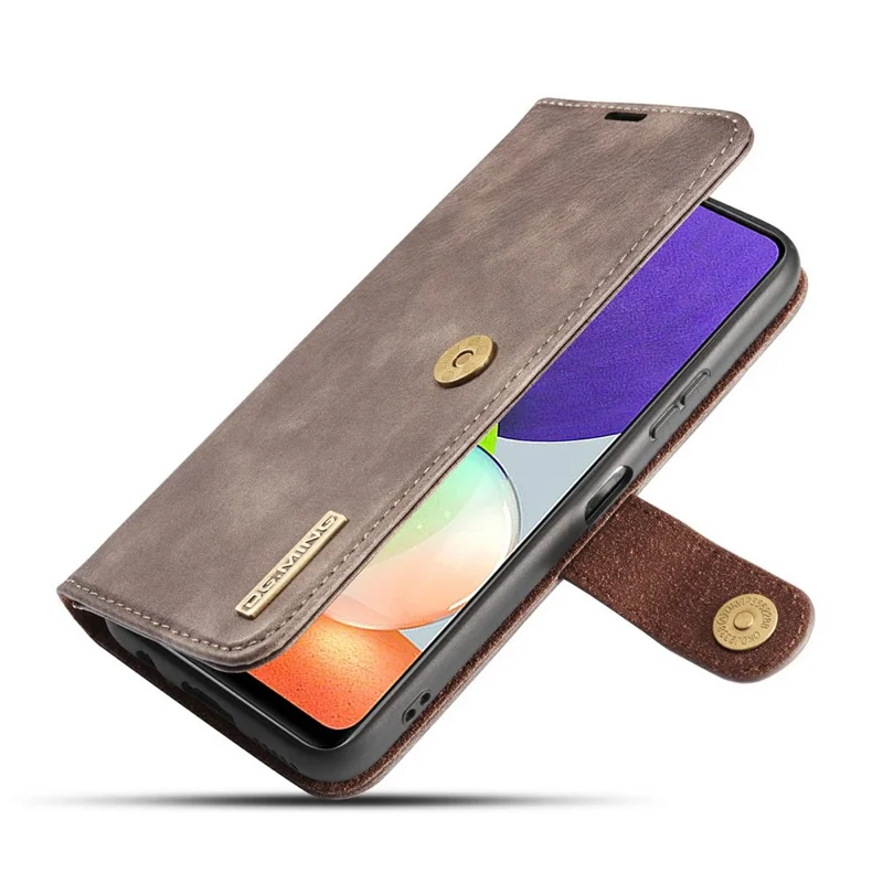 DG.MING Detachable 2-in-1 Split Leather Wallet Cover TPU Phone Case for Samsung Galaxy A22 4G (EU Version) - Grey