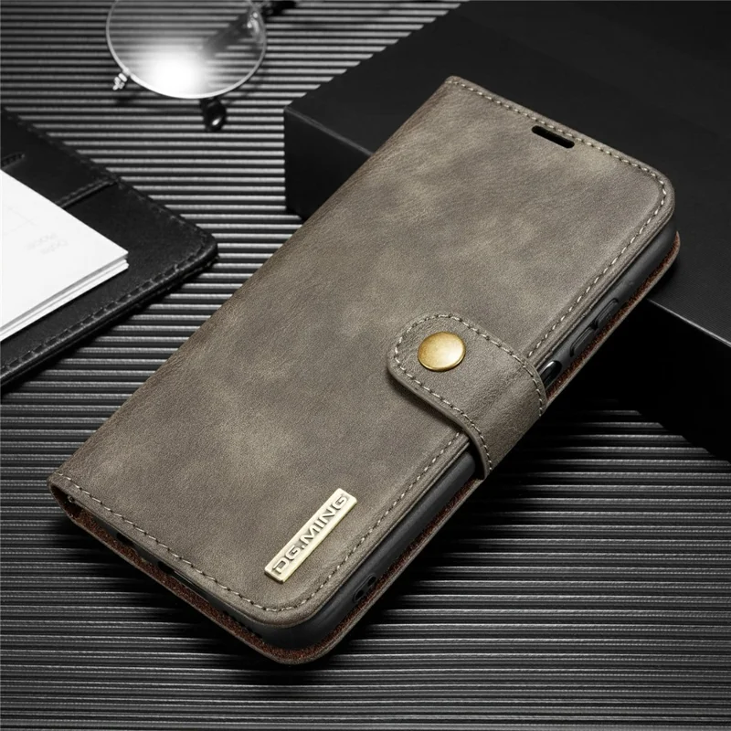 DG.MING Detachable 2-in-1 Split Leather Wallet Cover TPU Phone Case for Samsung Galaxy A22 4G (EU Version) - Grey