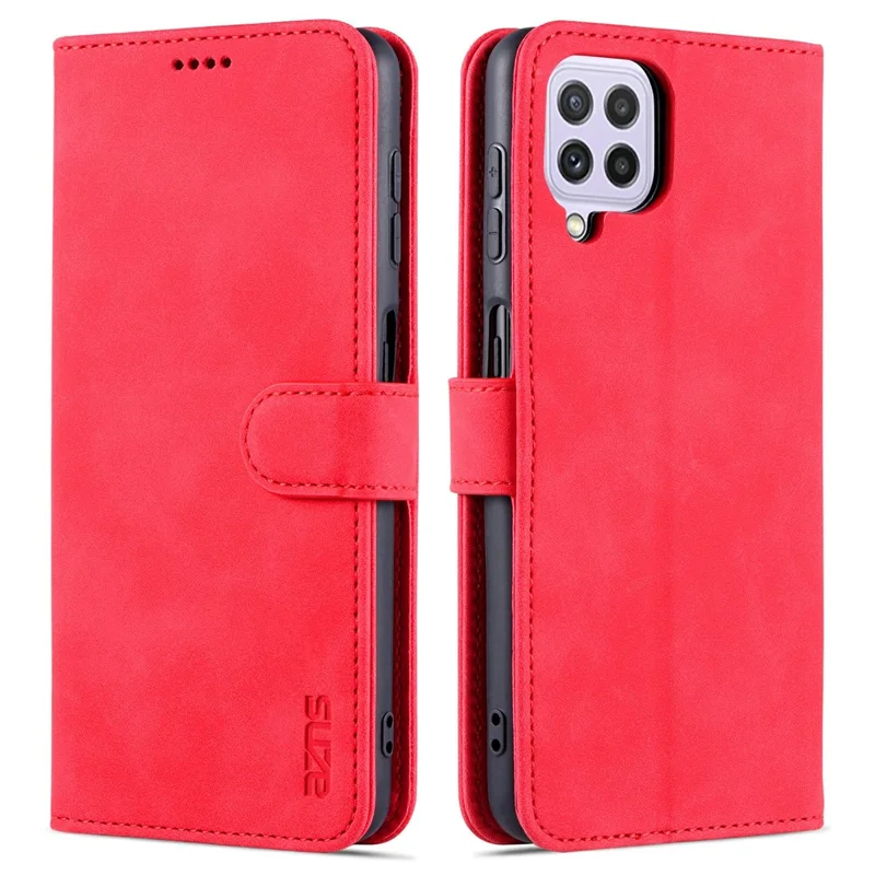 AZNS Wallet Stand Leather Phone Case for Samsung Galaxy A22 4G (EU Version) - Red