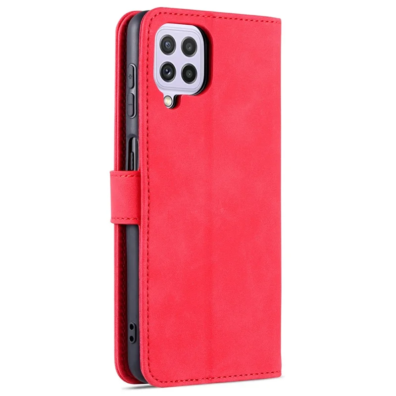 AZNS Wallet Stand Leather Phone Case for Samsung Galaxy A22 4G (EU Version) - Red