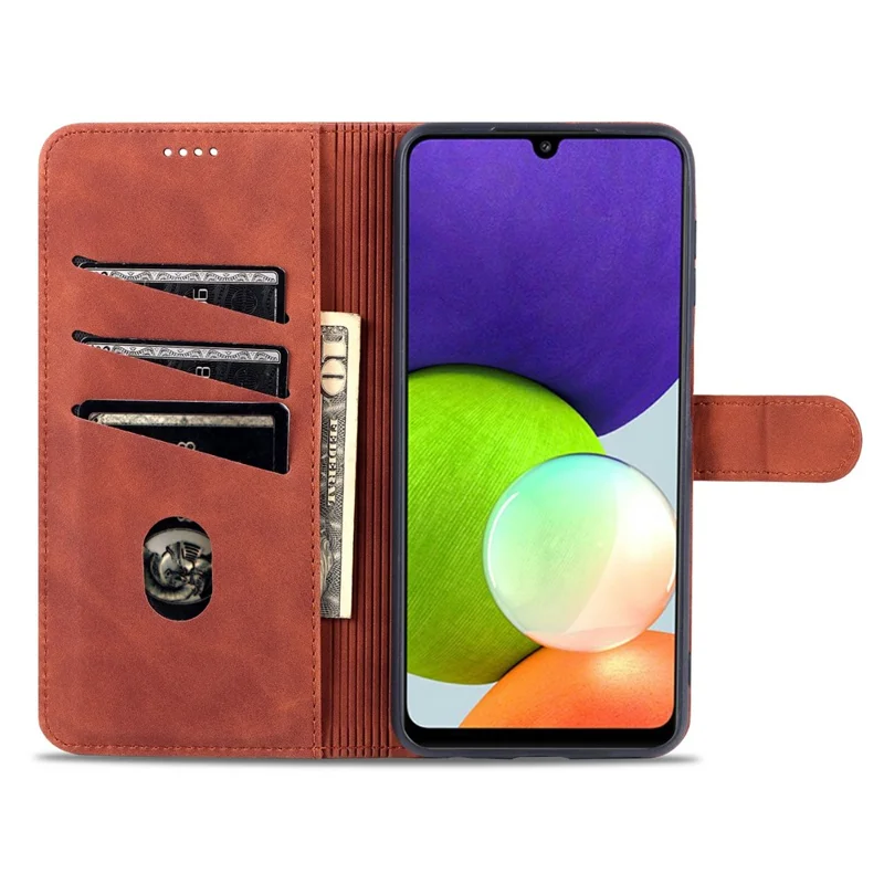 AZNS Wallet Stand Leather Phone Case for Samsung Galaxy A22 4G (EU Version) - Red