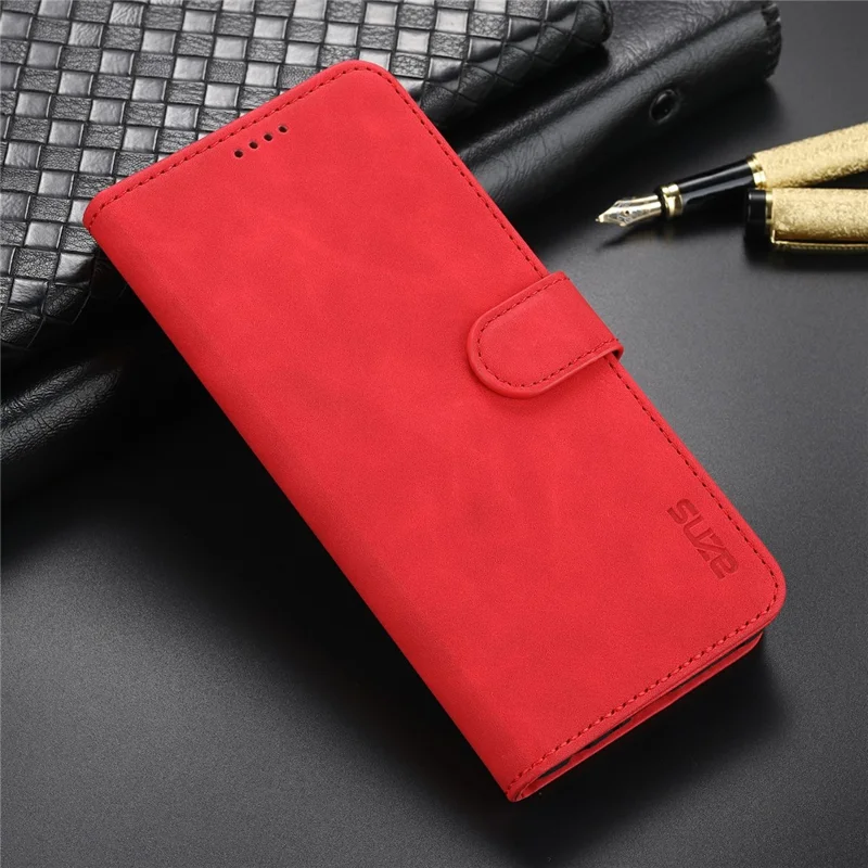 AZNS Wallet Stand Leather Phone Case for Samsung Galaxy A22 4G (EU Version) - Red