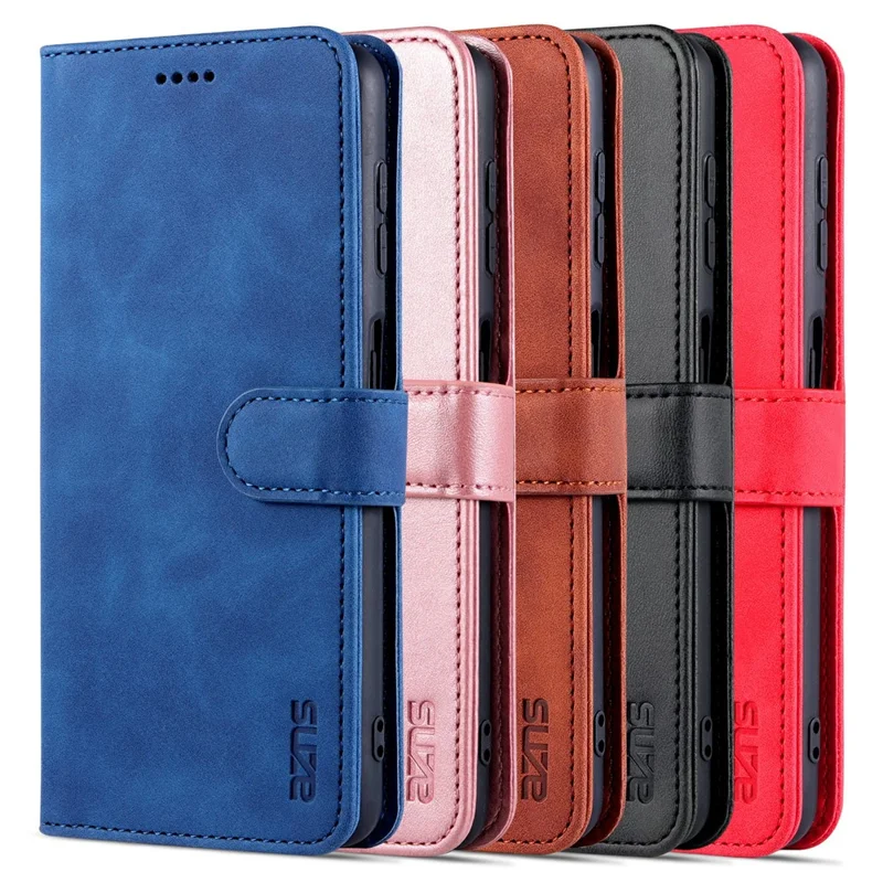 AZNS Wallet Stand Leather Phone Case for Samsung Galaxy A22 4G (EU Version) - Red