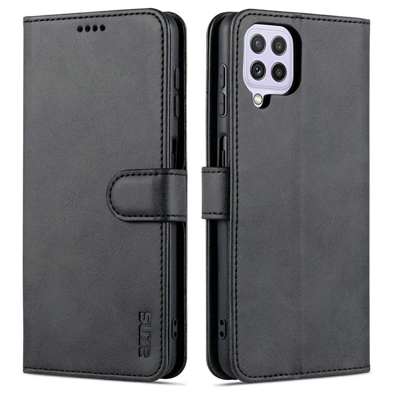 AZNS Wallet Stand Leather Phone Case for Samsung Galaxy A22 4G (EU Version) - Black
