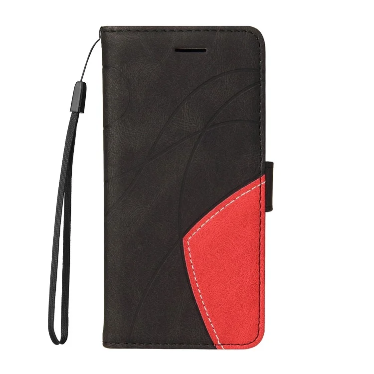 KT Leather Series-1 Bi-color Splicing Leather Case Stand Cover with Strap for Samsung Galaxy S10 - Black