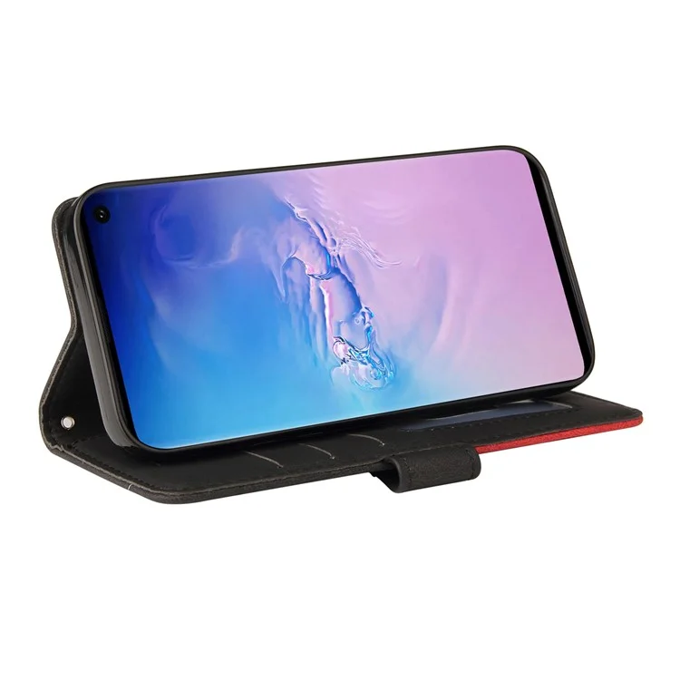 KT Leather Series-1 Bi-color Splicing Leather Case Stand Cover with Strap for Samsung Galaxy S10 - Noir