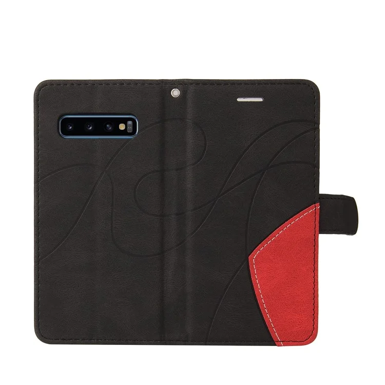 KT Leather Series-1 Bi-color Splicing Leather Case Stand Cover with Strap for Samsung Galaxy S10 - Black