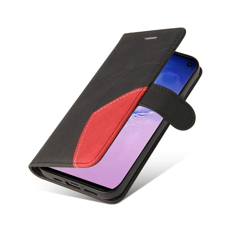 KT Leather Series-1 Bi-color Splicing Leather Case Stand Cover with Strap for Samsung Galaxy S10 - Noir