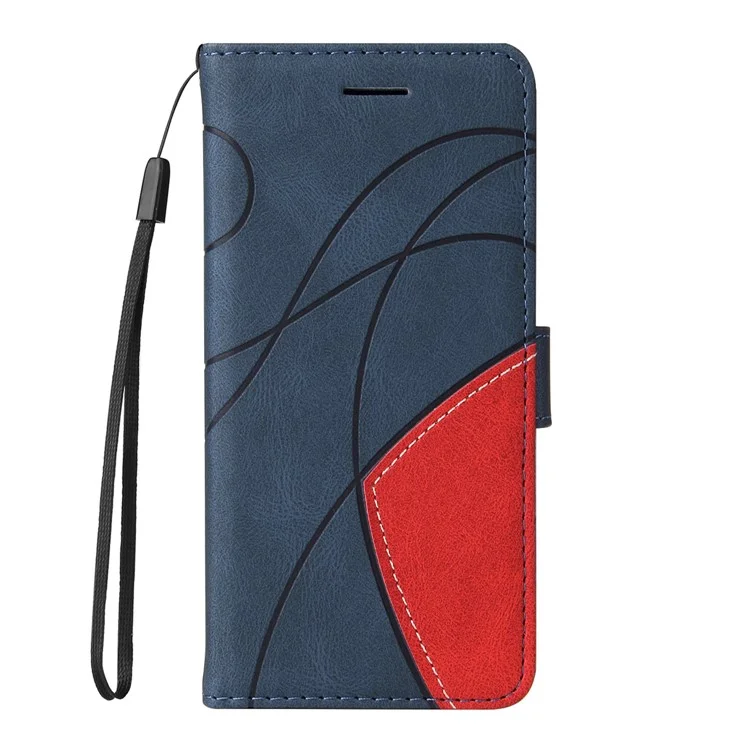 KT Leather Series-1 Bi-color Splicing Leather Case Stand Cover with Strap for Samsung Galaxy S10 - Blu