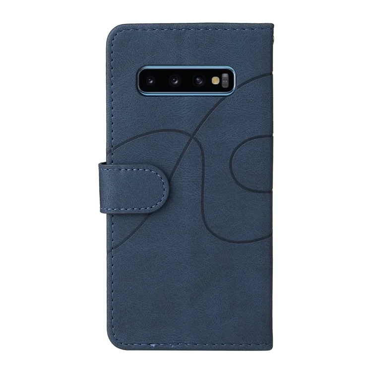 KT Leather Series-1 Bi-color Splicing Leather Case Stand Cover with Strap for Samsung Galaxy S10 - Blu
