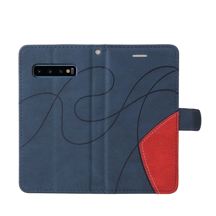 KT Leather Series-1 Bi-color Splicing Leather Case Stand Cover with Strap for Samsung Galaxy S10 - Blu