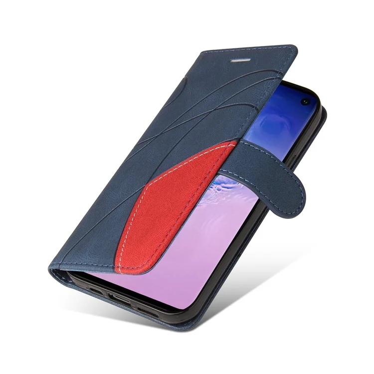 KT Leather Series-1 Bi-color Splicing Leather Case Stand Cover with Strap for Samsung Galaxy S10 - Blu