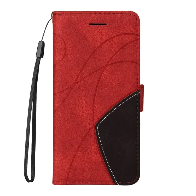 For Samsung Galaxy S21 FE Leather Case Wallet Stand Color Splicing Phone Cover - Red