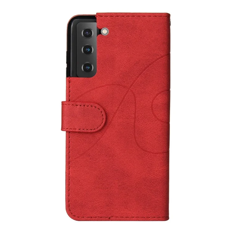 For Samsung Galaxy S21 FE Leather Case Wallet Stand Color Splicing Phone Cover - Red