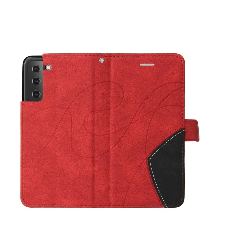 For Samsung Galaxy S21 FE Leather Case Wallet Stand Color Splicing Phone Cover - Red