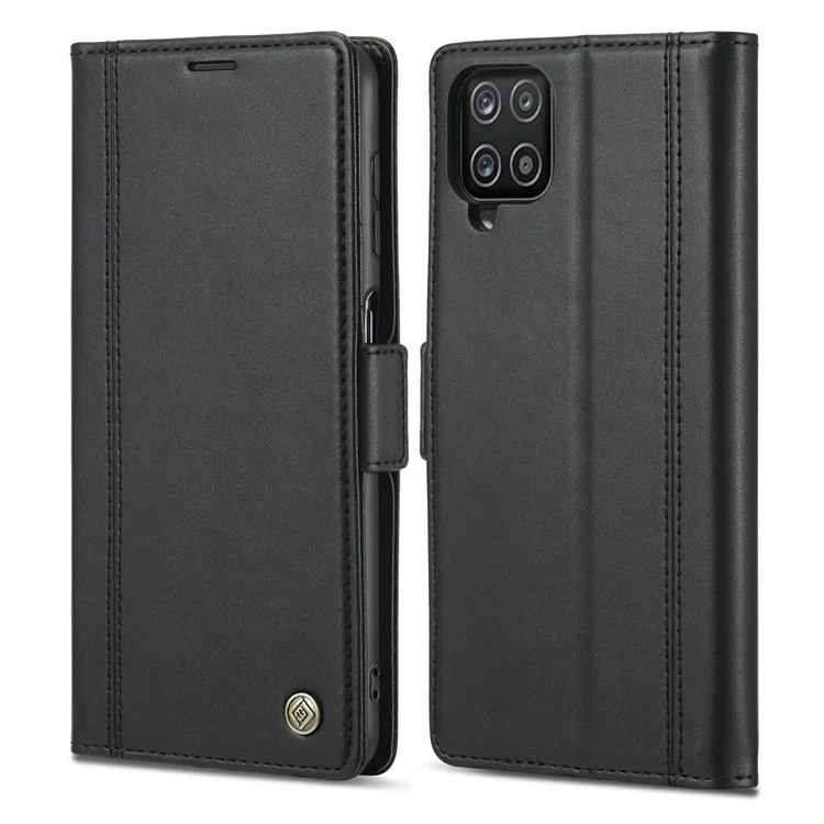 LC.IMEEKE Drop-proof Full Protection PU Leather Wallet Stand Phone Case Cover for Samsung Galaxy A12 - Black