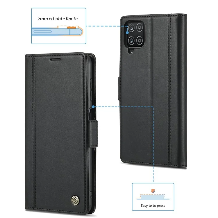 LC.IMEEKE Drop-proof Full Protection PU Leather Wallet Stand Phone Case Cover for Samsung Galaxy A12 - Black