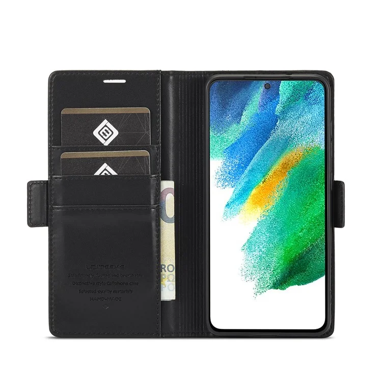 Lc. Imeeke Flip Premium pu Cuir Multi-fonction Multifonction Support D'aspiration Magnétique Cartes de Cartes de Poche Pour Samsung Galaxy S21 + 5g - le Noir