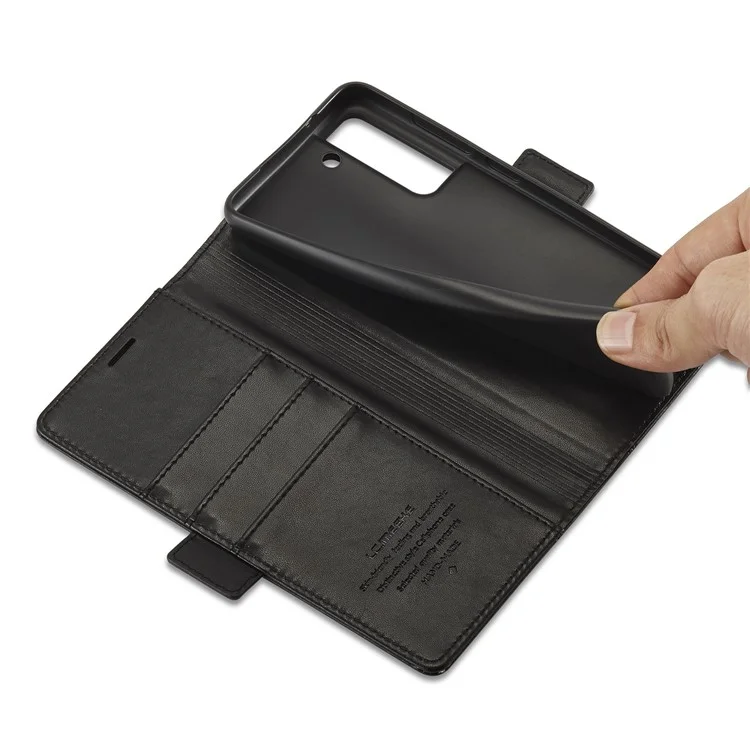 LC.IMEEKE Flip Premium PU Leather Multi-Function Magnetic Suction Stand Card Slots Pocket Phone Case for Samsung Galaxy S21+ 5G - Negro