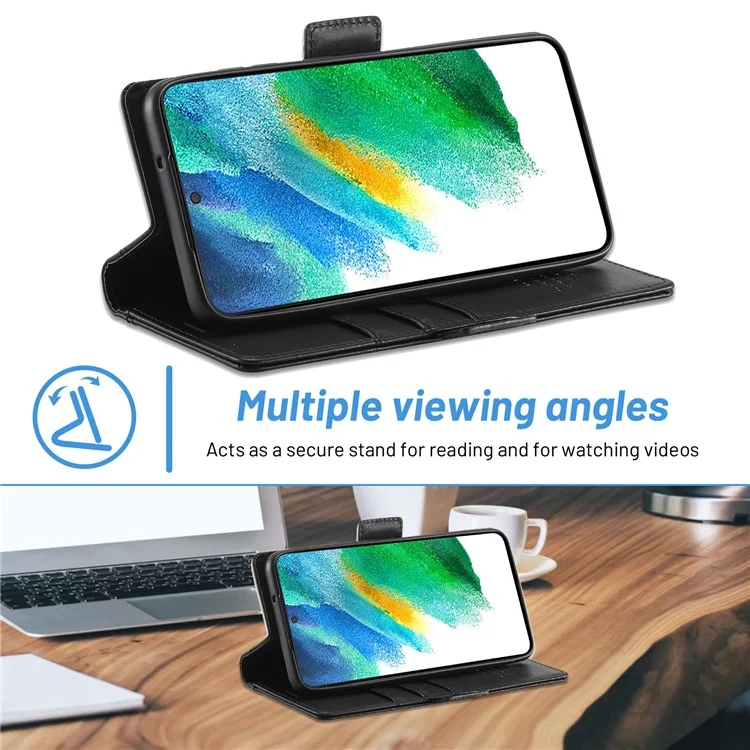 LC.IMEEKE Flip Premium PU Leather Multi-Function Magnetic Suction Stand Card Slots Pocket Phone Case for Samsung Galaxy S21+ 5G - Negro