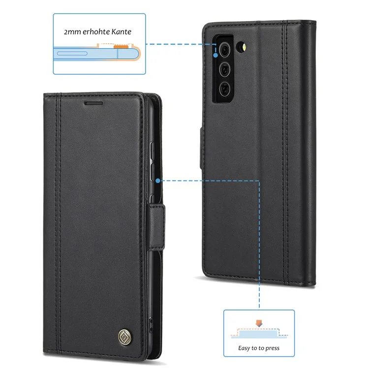 LC.IMEEKE Flip Premium PU Leather Multi-Function Magnetic Suction Stand Card Slots Pocket Phone Case for Samsung Galaxy S21+ 5G - Negro