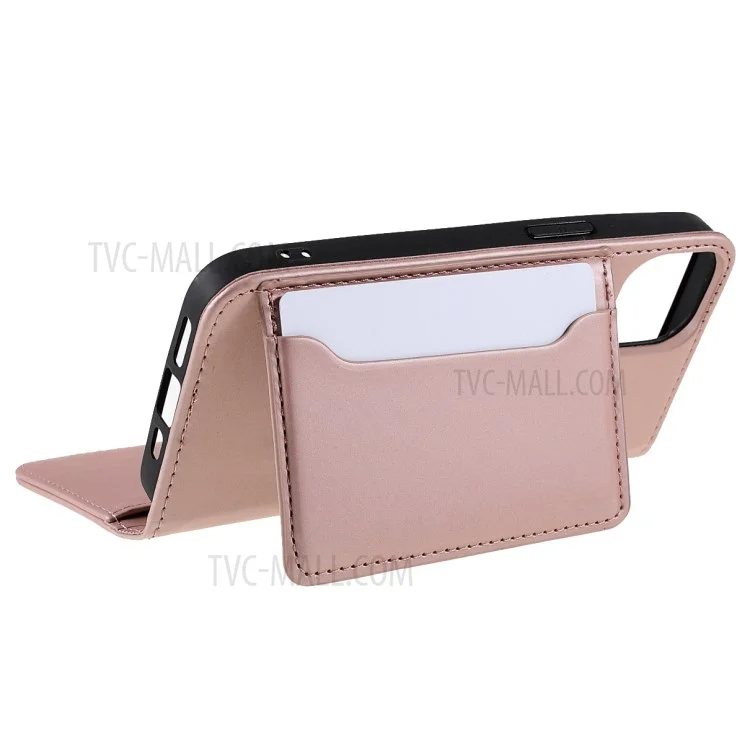 Skin-touch Feeling Kickstand Design PU Leather Wallet Case Phone Cover for iPhone 13 6.1 inch - Rose Gold