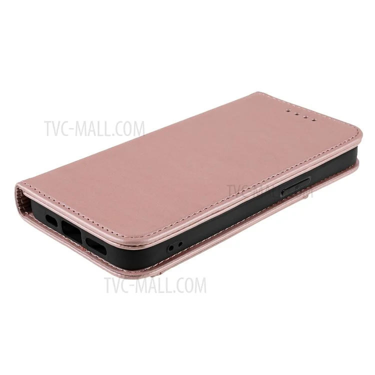 Skin-touch Feeling Kickstand Design PU Leather Wallet Case Phone Cover for iPhone 13 6.1 inch - Rose Gold