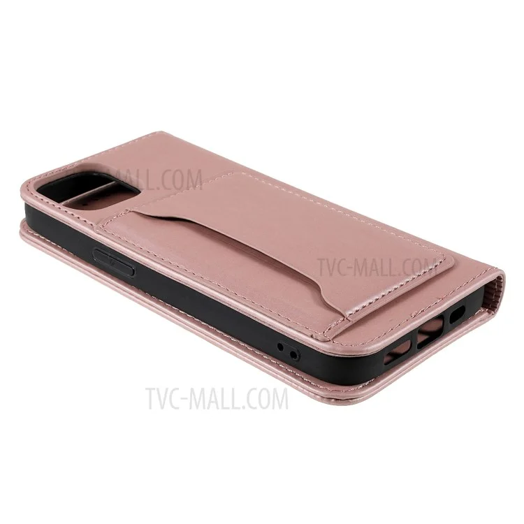 Skin-touch Feeling Kickstand Design PU Leather Wallet Case Phone Cover for iPhone 13 6.1 inch - Rose Gold