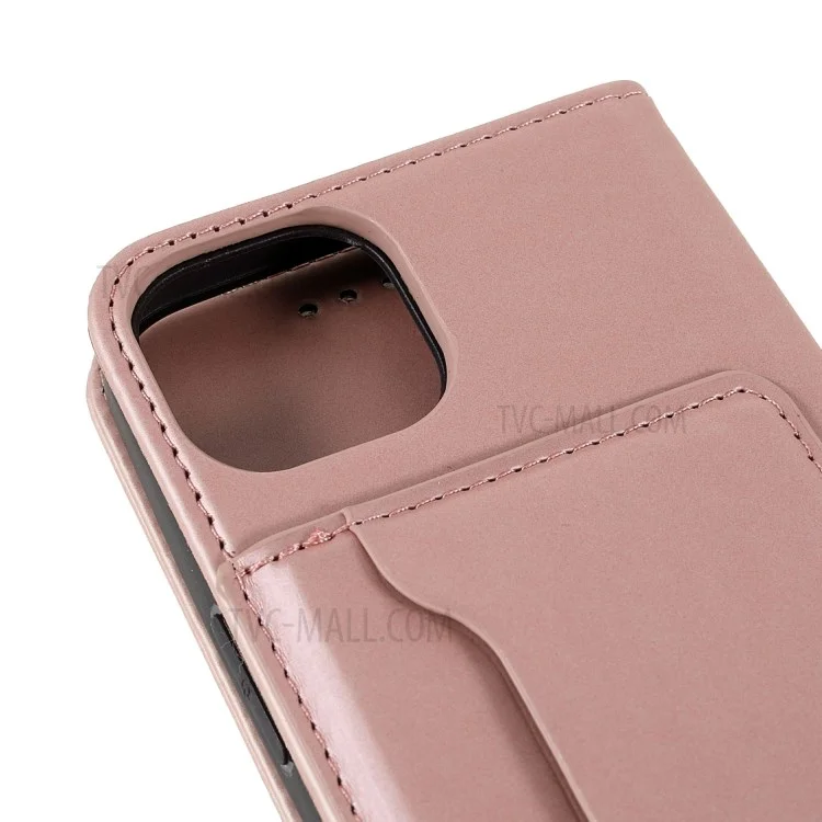Skin-touch Feeling Kickstand Design PU Leather Wallet Case Phone Cover for iPhone 13 6.1 inch - Rose Gold