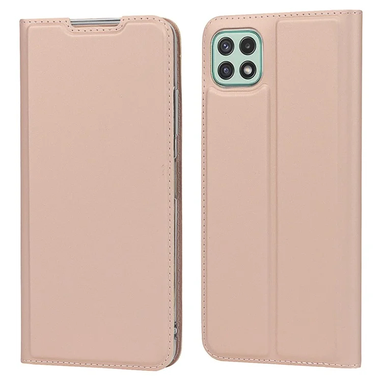 Auto-absorbed Leather Phone Cover Stand Case with Card Slot for Samsung Galaxy A22 5G (EU Version) - Rose Gold