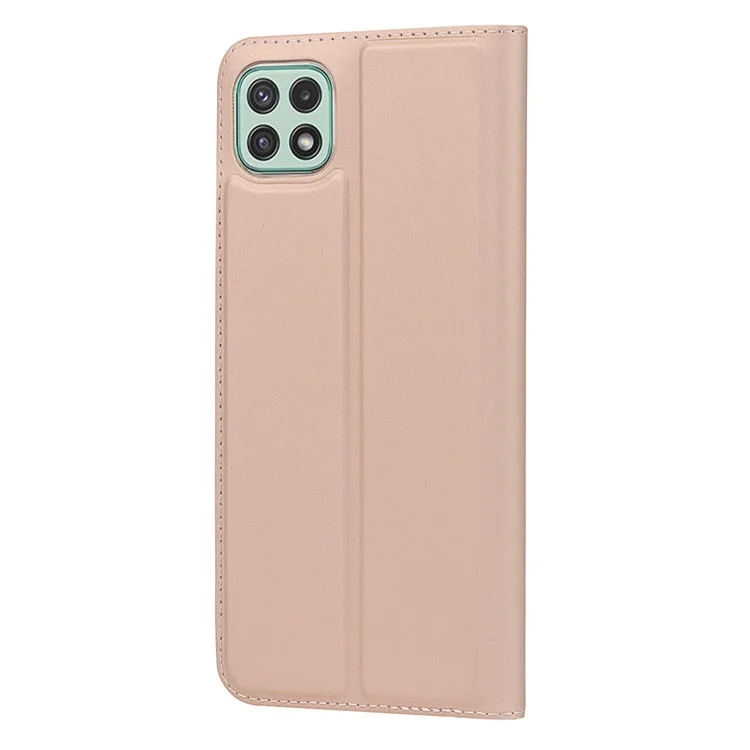 Auto-absorbed Leather Phone Cover Stand Case with Card Slot for Samsung Galaxy A22 5G (EU Version) - Rose Gold