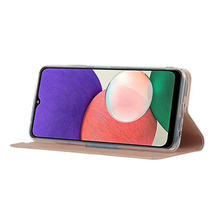 Auto-absorbed Leather Phone Cover Stand Case with Card Slot for Samsung Galaxy A22 5G (EU Version) - Rose Gold