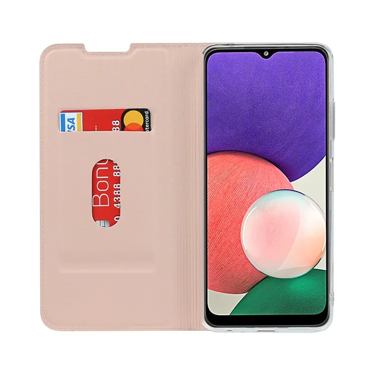 Auto-absorbed Leather Phone Cover Stand Case with Card Slot for Samsung Galaxy A22 5G (EU Version) - Rose Gold