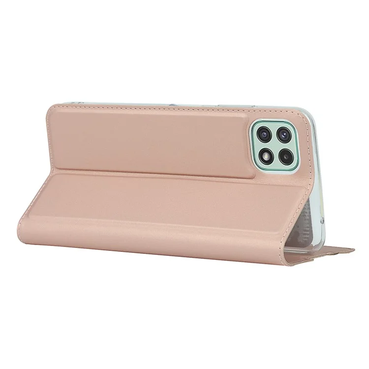 Auto-absorbed Leather Phone Cover Stand Case with Card Slot for Samsung Galaxy A22 5G (EU Version) - Rose Gold