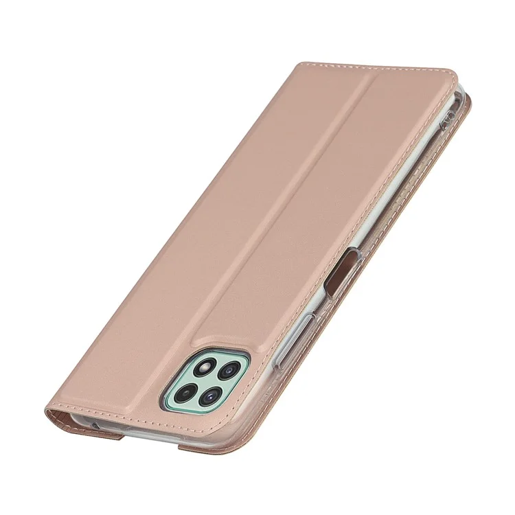 Auto-absorbed Leather Phone Cover Stand Case with Card Slot for Samsung Galaxy A22 5G (EU Version) - Rose Gold